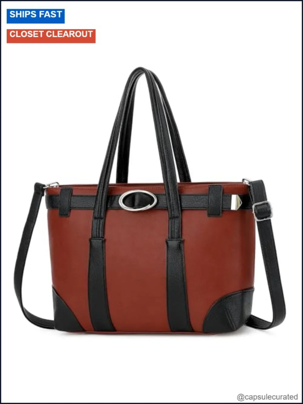 Large Vegan Leather Satchel Handbag with Detachable Shoulder Strap